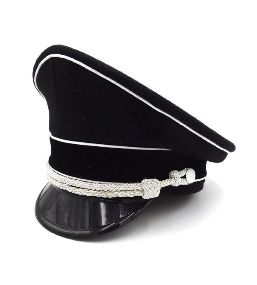 

Wide Brim Hats WWII German Luftwaffe Fallshirmjager Elite Officer Wool Hat Visor Cap Silver Cord Black8740950, Black