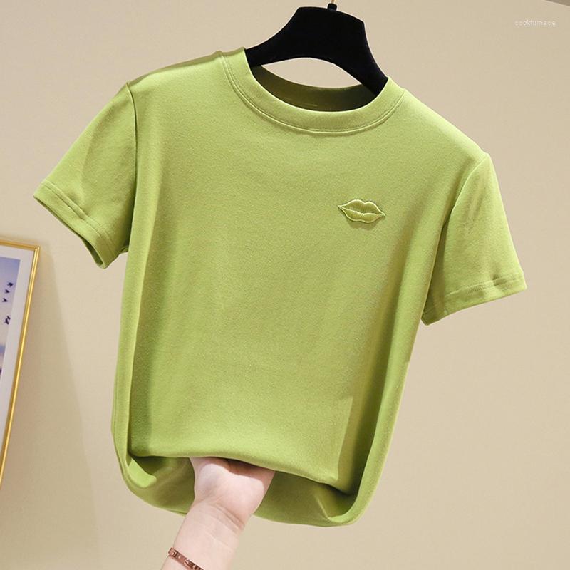 

Women' T Shirts Chic Embroidery Women T-Shirt Short Sleeve Solid Cotton Shirt Casual Summer Clothes For Pink Tee Female Top Femme, Orange