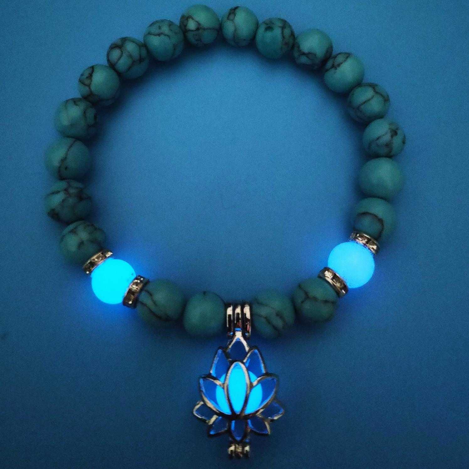 

Bracelet Turquoise Bead Bracelets Yoga Energy Luminous Lotus Elastic Beaded