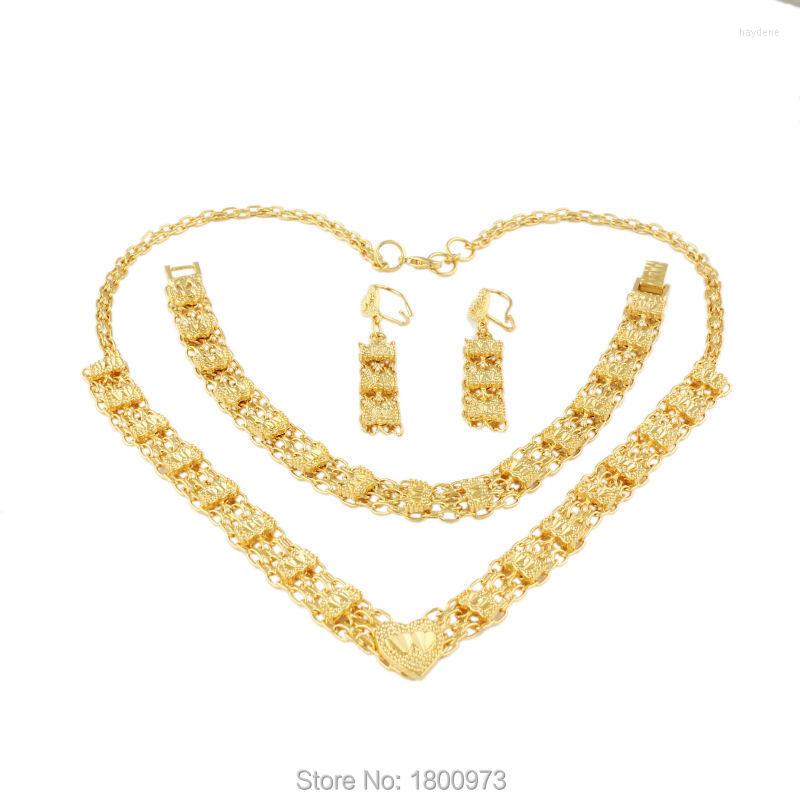 

Necklace Earrings Set Traditional Ethiopian Wedding Gold Color Earring Bracelet African For Women Party Gifts, Picture shown