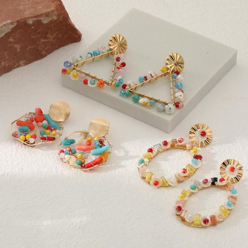 

Dangle Earrings 2023 Bohemia Metal Colorful Beads Natural Stone Hollow-Out Drop Earring Statement Jewelry Accessories For Women