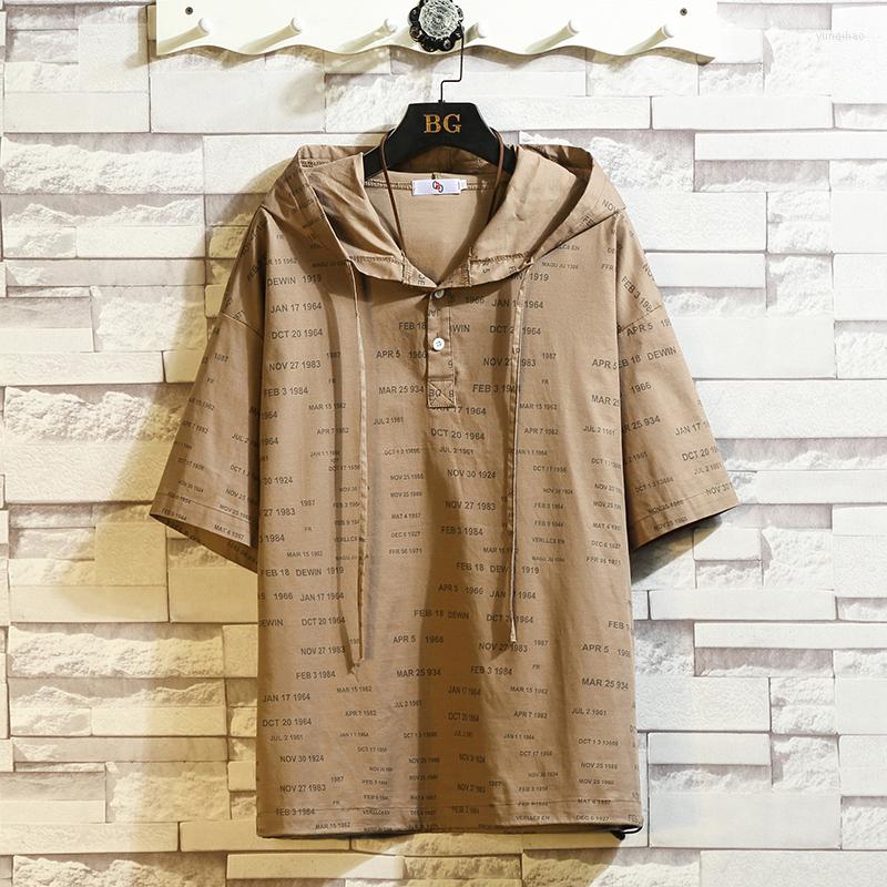 

Men's T Shirts Summer 2023 T-shirt Casual Printing Loose Hooded Jacket Sportswear Hoodie Short-sleeved Clothing, Khaki