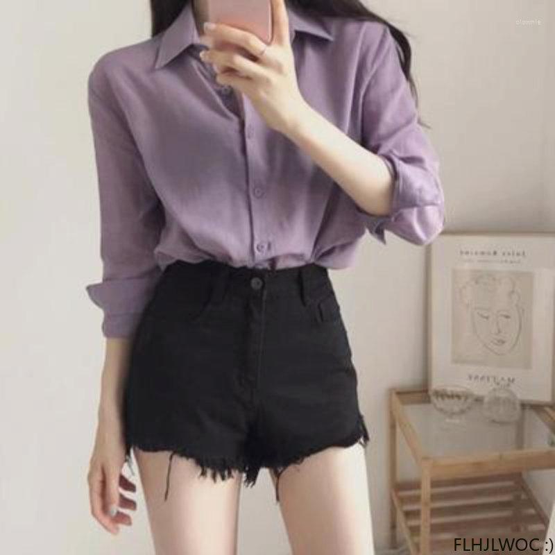 

Women' Blouses Autumn Fall Design Tops 2023 Women Fashion Long Sleeve Casual Cute Preppy Style Korea Lady Basic Button Shirt Blouse Puple, Purple
