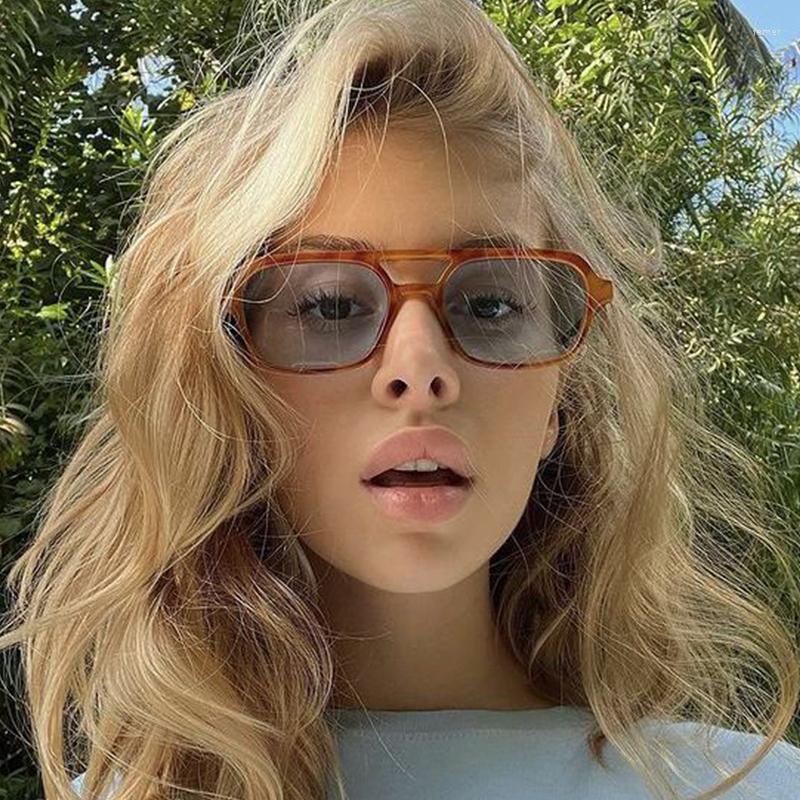 

Sunglasses Leopard Double Bridges Women Retro Small Metal Square Designer Ladies 90s Vintage Eyewear Shades Oculos