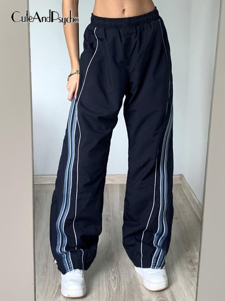 

Women's Pants Capris Cuteandpsycho Striped Print Streetwear Joggers Parachute Cargos Casual Loose Y2K Baggy Sweatpants Harajuku Chic Fashion Pants 230508, Blue