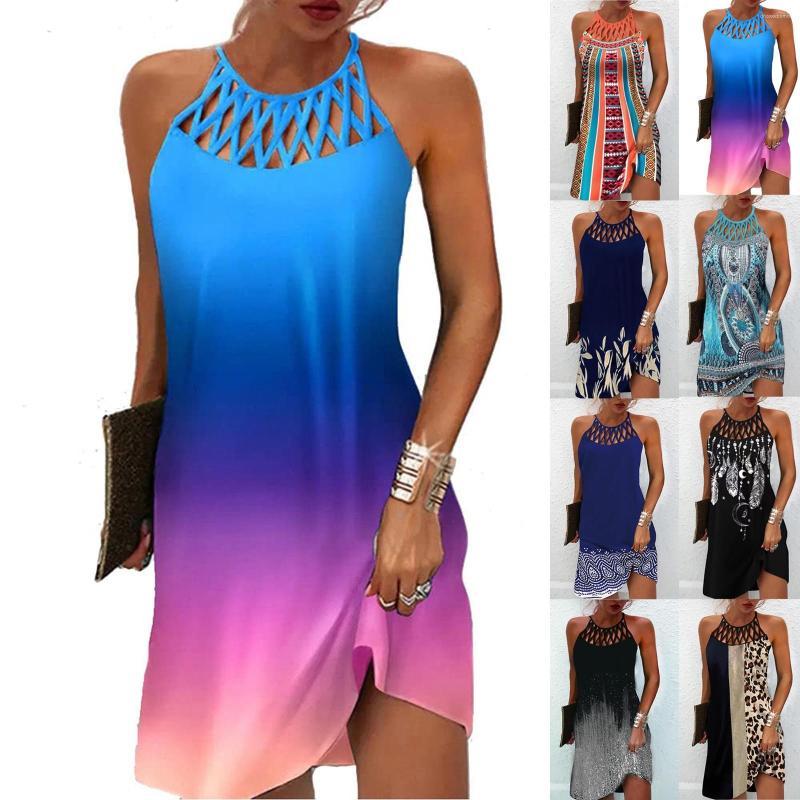 

Casual Dresses Women' Fashion Vintage Hollow Neck Slim Sleeveless Round Print Dress Elegant Womens Robe Ete Femme 2023 Ten, Leopard print