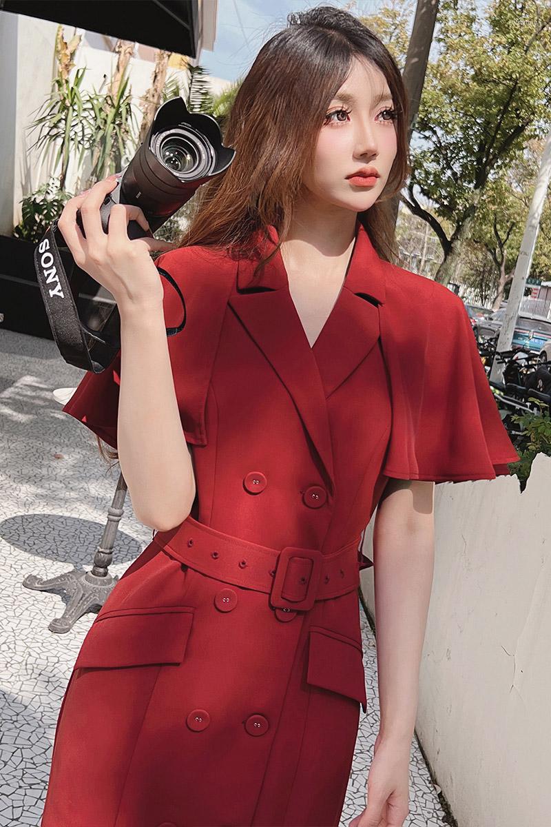 

Work Dresses Dabuwawa Two Piece Dress Suit Sleeveless Short A-Line Skirt Packets Cloak High Waist Spring Summer Female 2023 DM1BDR005, Claret