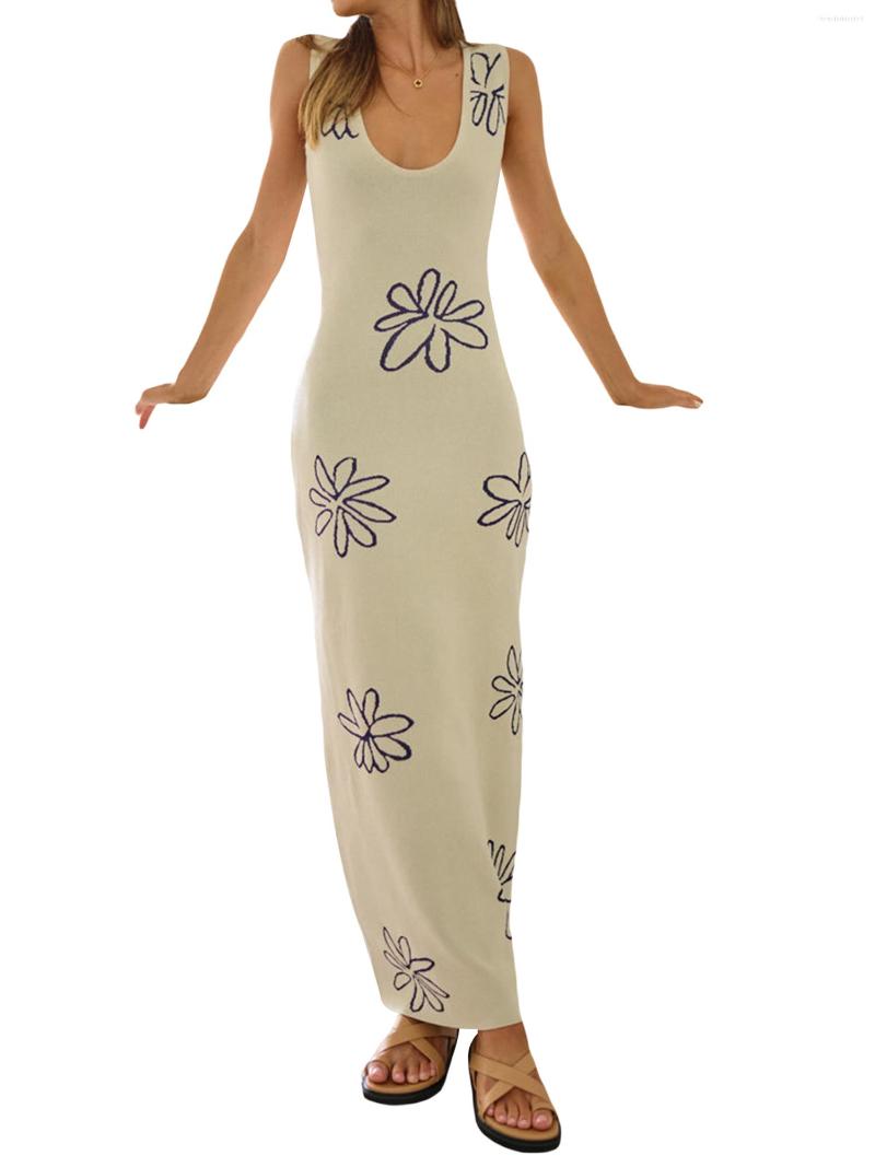 

Casual Dresses Summer Bodycon Dress For Women Y2K Hollow Out Knit Midi Sleeveless 2023 Beach, 46-orange