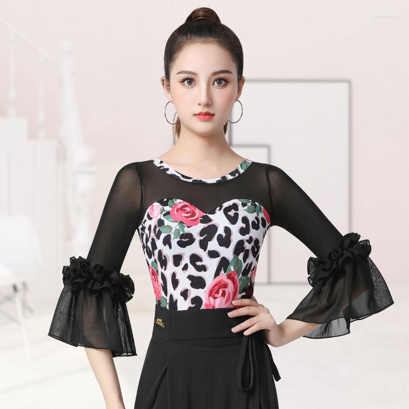 

Stage Wear Fashion Trumpet Sleeve Lain Dance Tops For Women Rumba Tango Dress Ballroom Shirts Adult Latin Performance DN13082, Picture shown