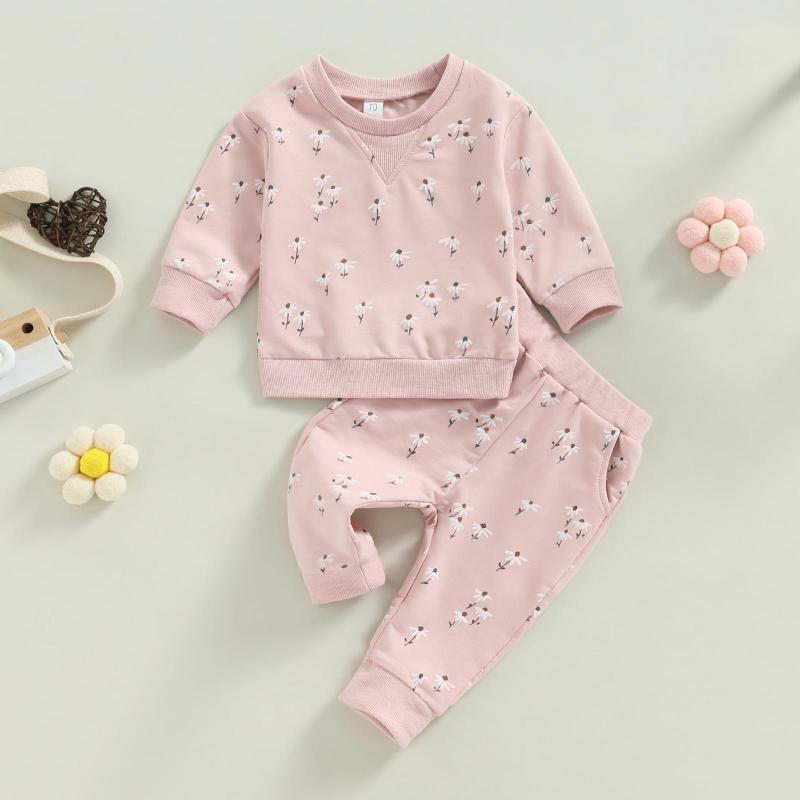 

Clothing Sets 0-18M Baby Girls Activewear Outfit Floral Print Long Sleeve Pullover Sweatshirt Tops And Stretch Casual Pants Set, Picture shown
