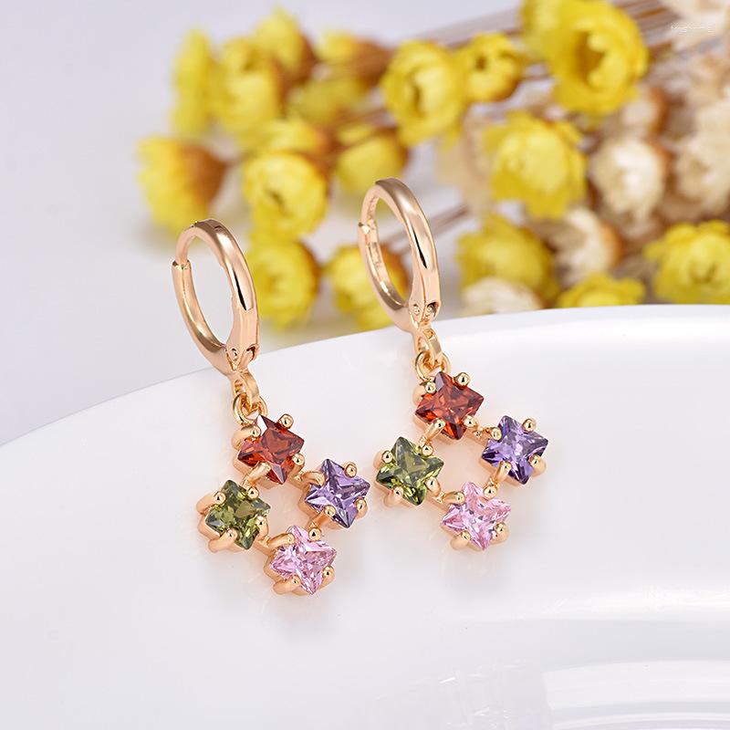 

Dangle Earrings Luxury Women's Fashion Earring Green Purple Pink Zircon Jewelry Made Big Pendants Women Charming Drop
