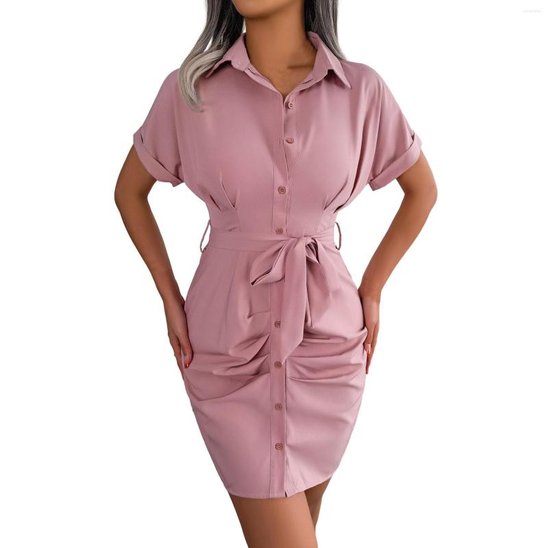 

Casual Dresses Women Short Sleeve Summer 2023 Spring Soild Ruffle Cocktail Shirt Dress, Blue