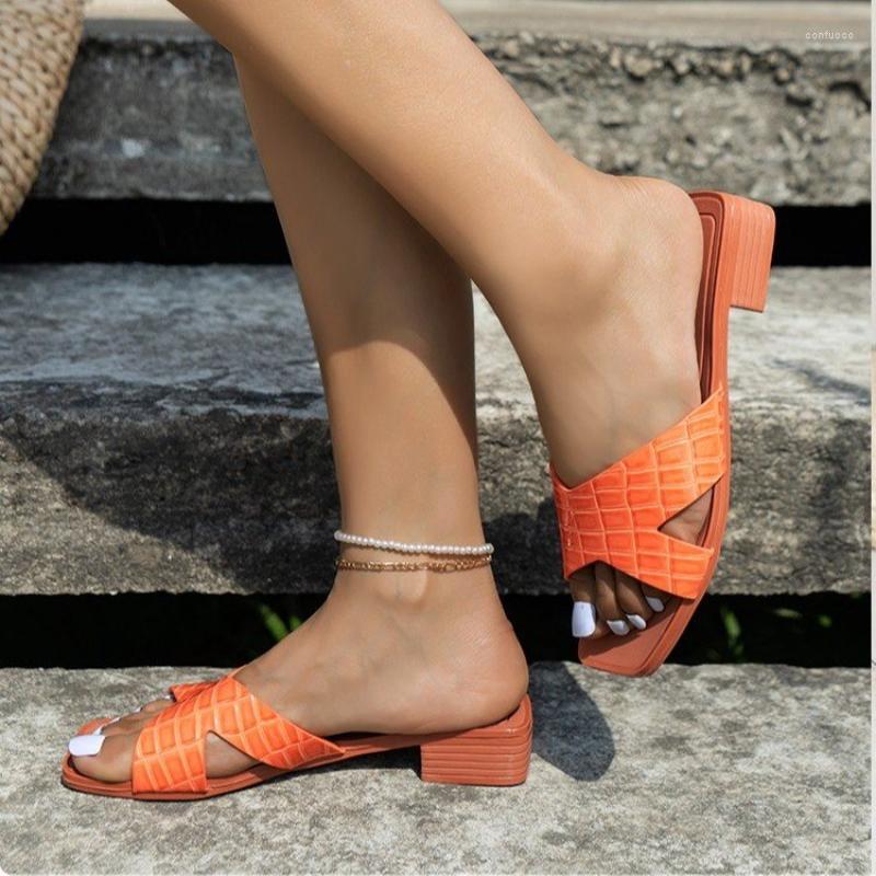 

Slippers Women's Mules 2023 Summer Plus Size Shoes Fashion Square Toe Outdoor Chunky Heel Ladies Casual Slides, Orange