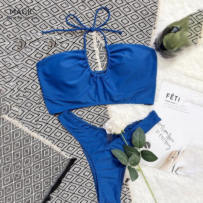 

Women' Swimwear Two Piece Beachwear Set Women Solid Color Sexy Halter Swimsuit Female Bikini Swimsuits Girl, Blue