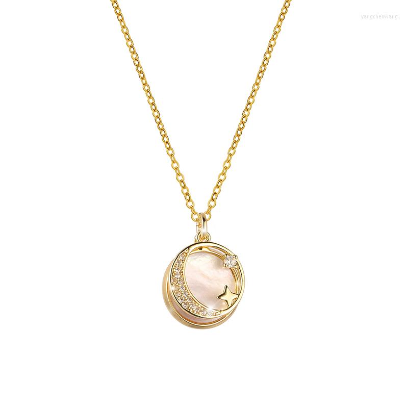 

Chains Hollow Zircon Stainless Steel Pendant Simple Titanium Color 18k Gold Moon Star Necklace Jewelry