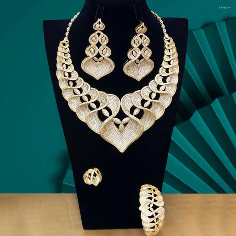 

Necklace Earrings Set Jimbora Luxury Bridal Gorgeous Big Bangle Ring 4PCS Jewelry For Women Lady Wedding Jewellery Sets, Picture shown