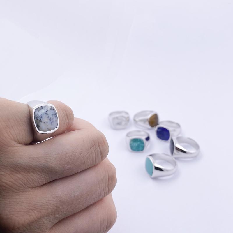 

Cluster Rings Sterling Silver Grass Opal Gemstone Signet For Men