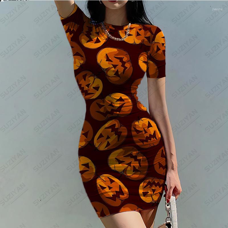 

Casual Dresses 2023 Summer Sexy Women's Short Sleeve Round Neck Dress Halloween Pumpkin 3D Print Beach Temperament Fit, Pmm1249tsds