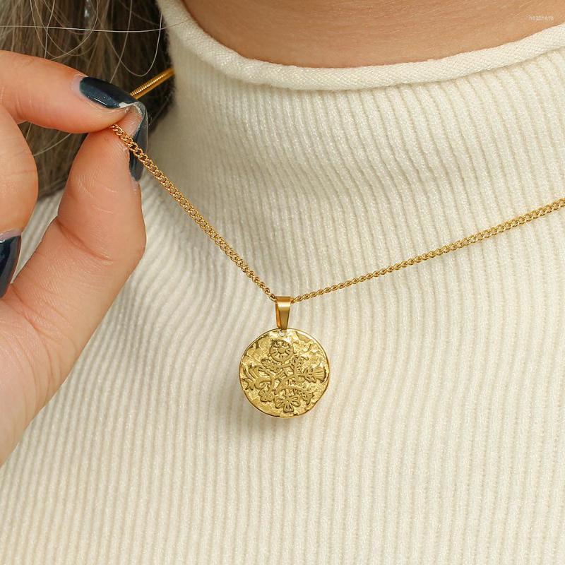 

Pendant Necklaces Vintage Angel Evil Flower Double Sided Pattern Women's Gold Plated Chain Jewelry Stainless Steel Necklace