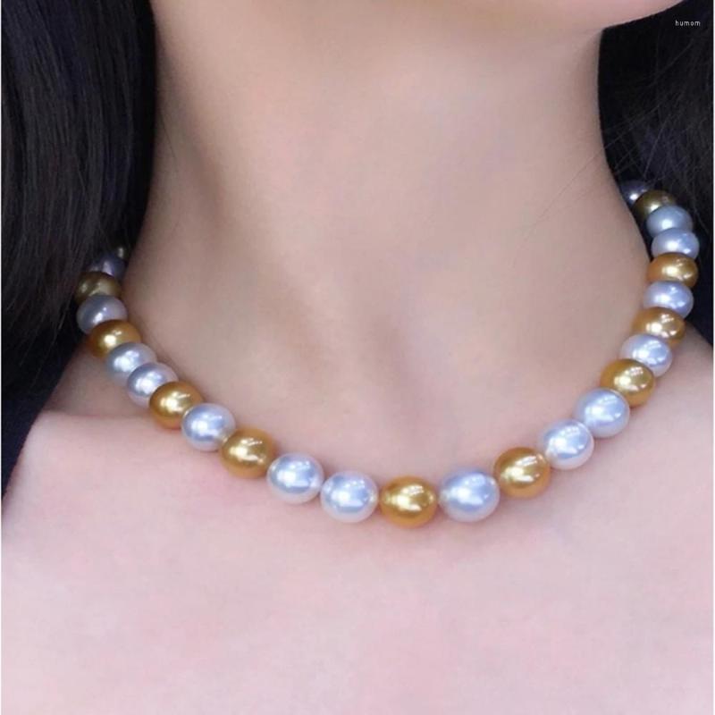 

Chains Hand Knotted Classic Wedding Necklace 12mm Multicolor Shell Pearl Fashion Jewelry 18inch