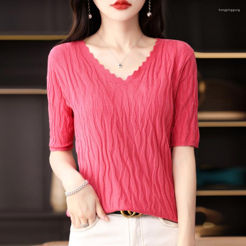 

Women' T Shirts Solid Color T-shirt Women' V-Neck Pullover Spring/Summer Knitted Short Sleeve Slim Fit Fashion Tank Top Tees, White