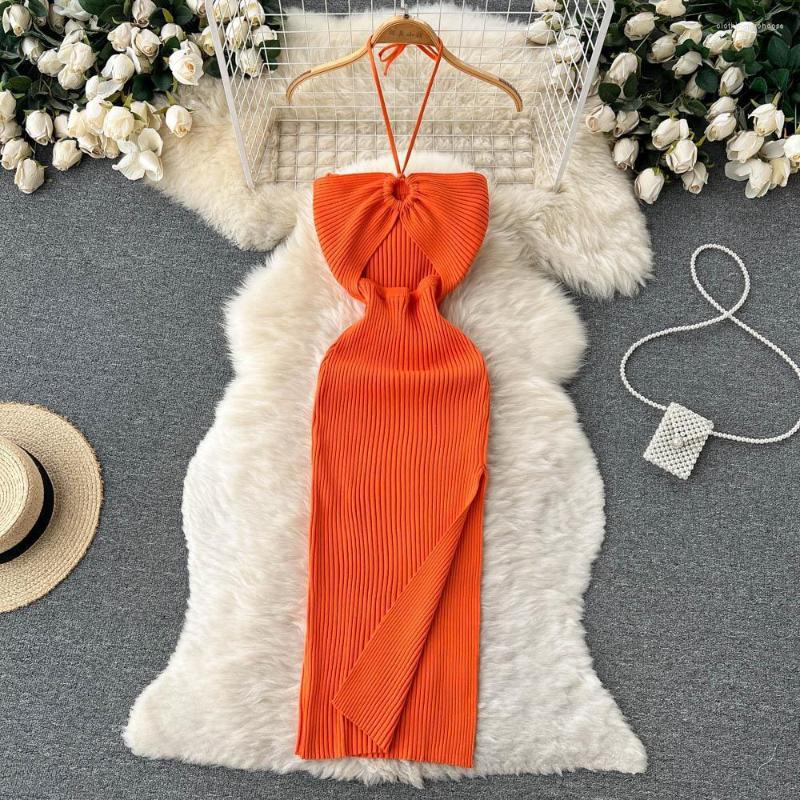 

Casual Dresses Large Bare Shoulder Bodycon Dress Cut Out Sexy Split Off Backless Party Vestido Korean Women Chic Fashion Robe, Brown