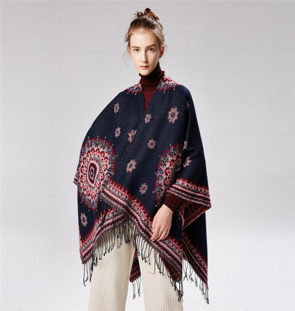 

Gorgeous Sun Flowers Women Cloaks Pashmina Ethnic Ladies Warm Cape National Outside Warm Capes Ladies Wraps Ladies Poncho Autumn1783434, White
