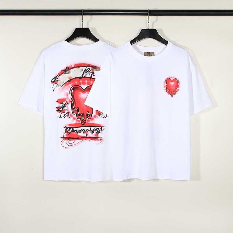 

Men's loose T-shirt American painted graffiti letters high street tech fleece short sleeve hellstar men's and women's same style couple beach, White