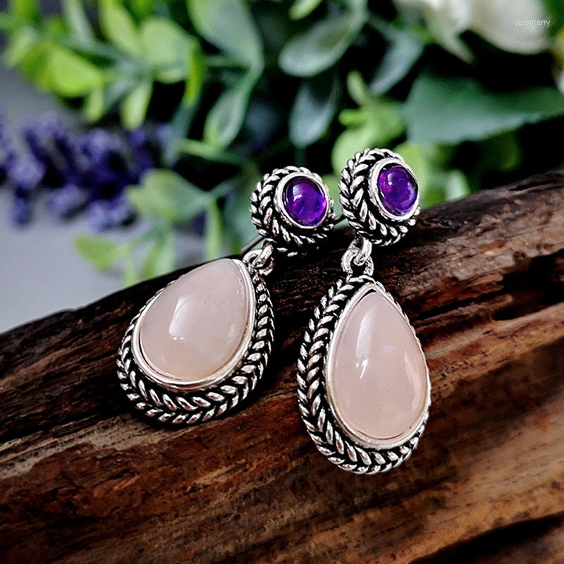 

Dangle Earrings Delicate Pink Stone Teardrop For Women Girl Dainty Purple Resin Beads Rhinestone Statement