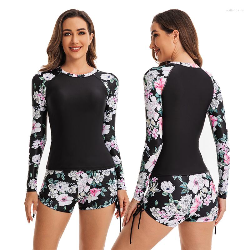 

Women's Swimwear Long Sleeve Tankini Set Sexy Surf Two Piece Sport Swimsuit Women Separate Rashguard Bathing Suit Beachwear Bodysuit