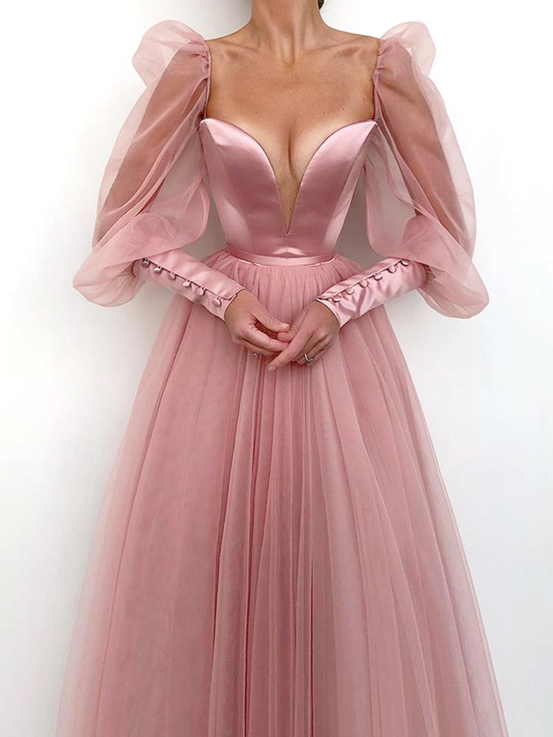 

Casual Dresses Adyce Winter Evening Club Women Maxi Dress Long Puff Sleeve Sexy Pink Lace V Neck Celebrity Runway Elegant Party Outfits, Pink party dress