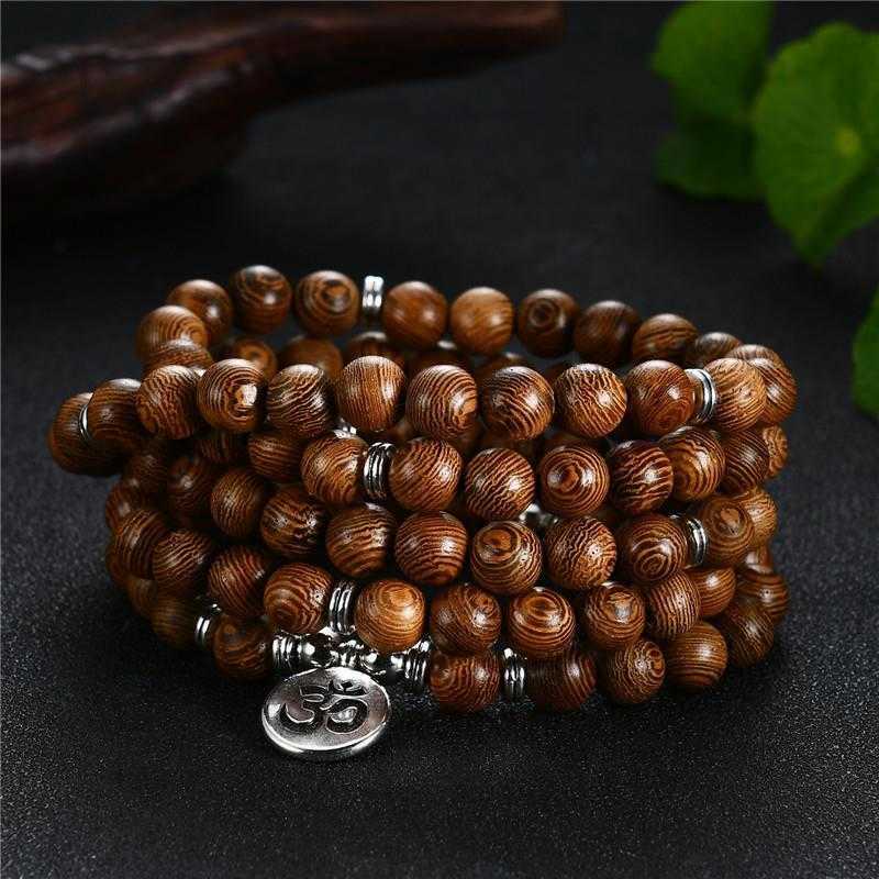 

Ornament 108 Pcs Wooden Bead Bracelet Fashion Yoga Necklace Om Lotus Buddha Statue