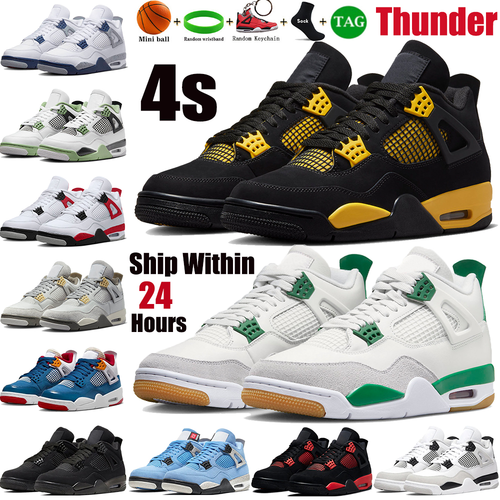 

Jumpman 4 4s mens basketball shoes pine green thunder 2023 seafoam military black cat midnight navy university blue craft photon dust men women sneakers tr, 22 bred