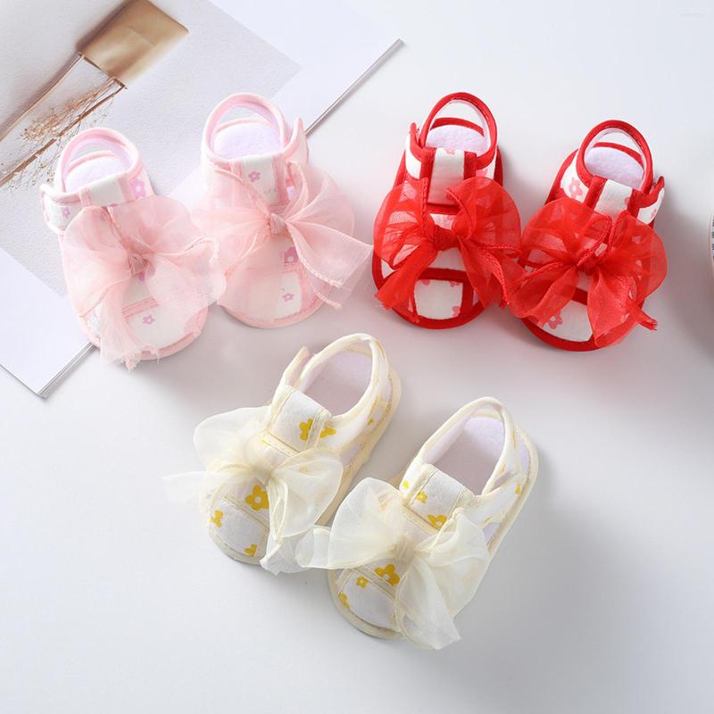 

First Walkers Baby Toddler Girls Sandal Non-slip Bowknot Flower Print Summer Casual Daily Flat Shoes
