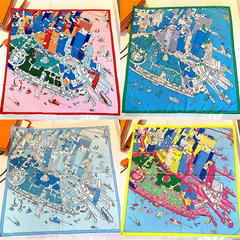 

Sarongs Designer Brand Luxury Women Prosperous City Architecture Ladies Twill Square Scarf Turban Shawl bohemian Beach Towel Scarves 230509