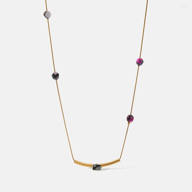 

Pendant Necklaces 18K Gold Stainless Steel Jewelry Natural Stone Color Unique Design Exquisite Necklace Thin Chain Simple