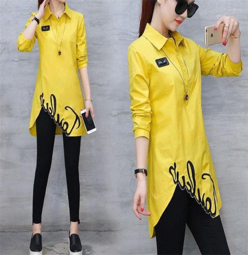 

Women's Blouses Korean Slim Fit Thin Spring Autumn Clothes Medium Long Asymmetric Embroidered Blouse Sleeve Bottomed Fashion Casual, Black