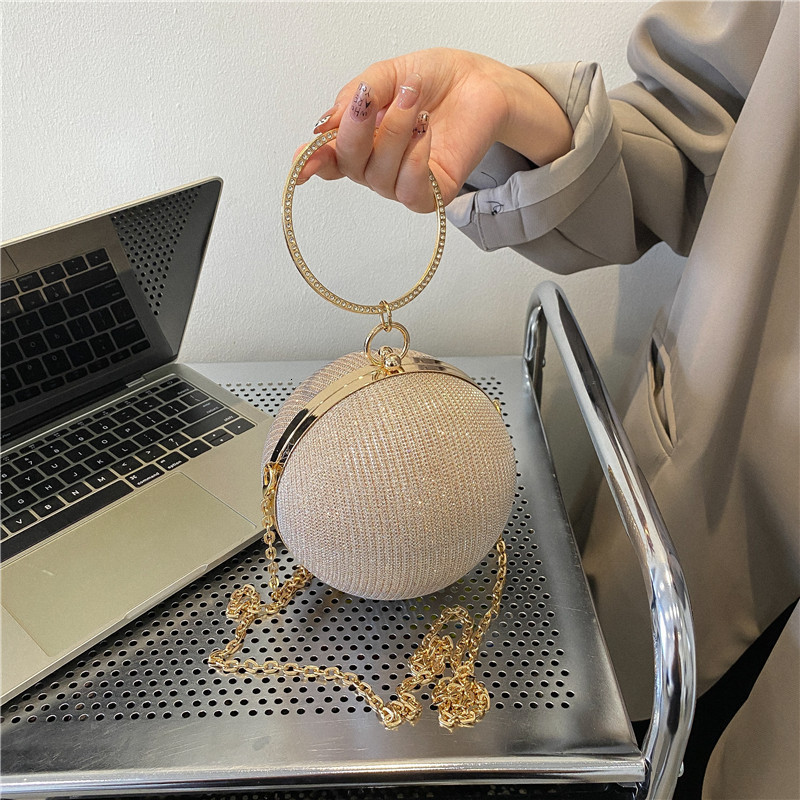 

Evening Bags Circular Ring Portable Evening Bags Metal Sliver Round Ball Handbags For Lipstick Elegant Luxury Clutch Purse Wedding Wallets 230508, Champagne
