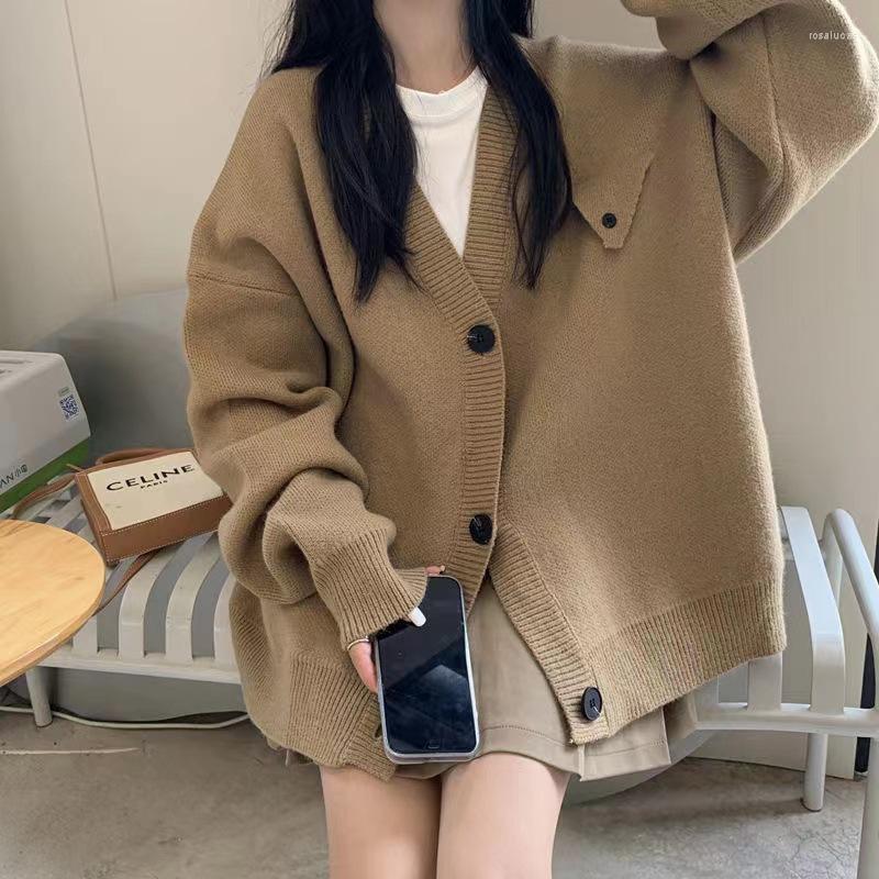 

Women's Knits Knitting Cardigans Long Sleeve Daily Solid Single Breasted Brown College V-Neck Slouchy Sweater Women Autumn And Winter Coat, Green