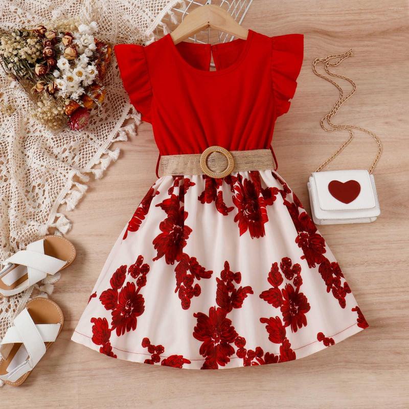 

Girl Dresses Patchwork Princess Red Party Dress For Toddler Kids Children Girls Summer Ruffle Sleeve A Line Cute Lovely
