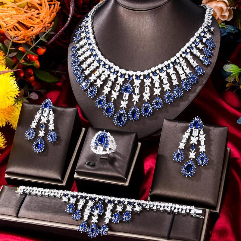 

Necklace Earrings Set Soramoore Luxury Gorgeous Charm Bangle Earring Ring Jewelry 4PCS Full Cubic Zirconia Brides Wedding Jewellery, Picture shown