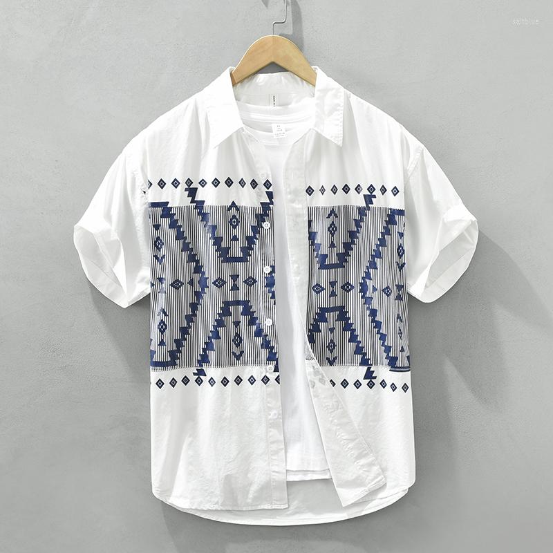 

Men's Casual Shirts Striped Print Shirt For Men Short Sleeve Tops 2023 Summer Clothing, 2773 white