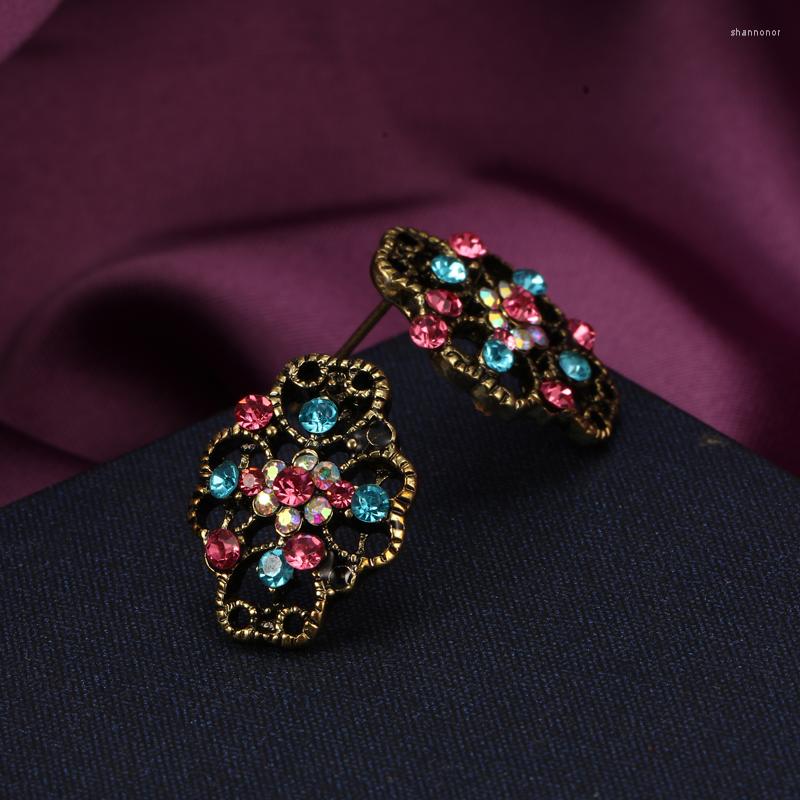 

Stud Earrings 2023 Korean Colorful Rhinestone Flower For Women Sweet Crystal Small Brincos Jewelry Gift