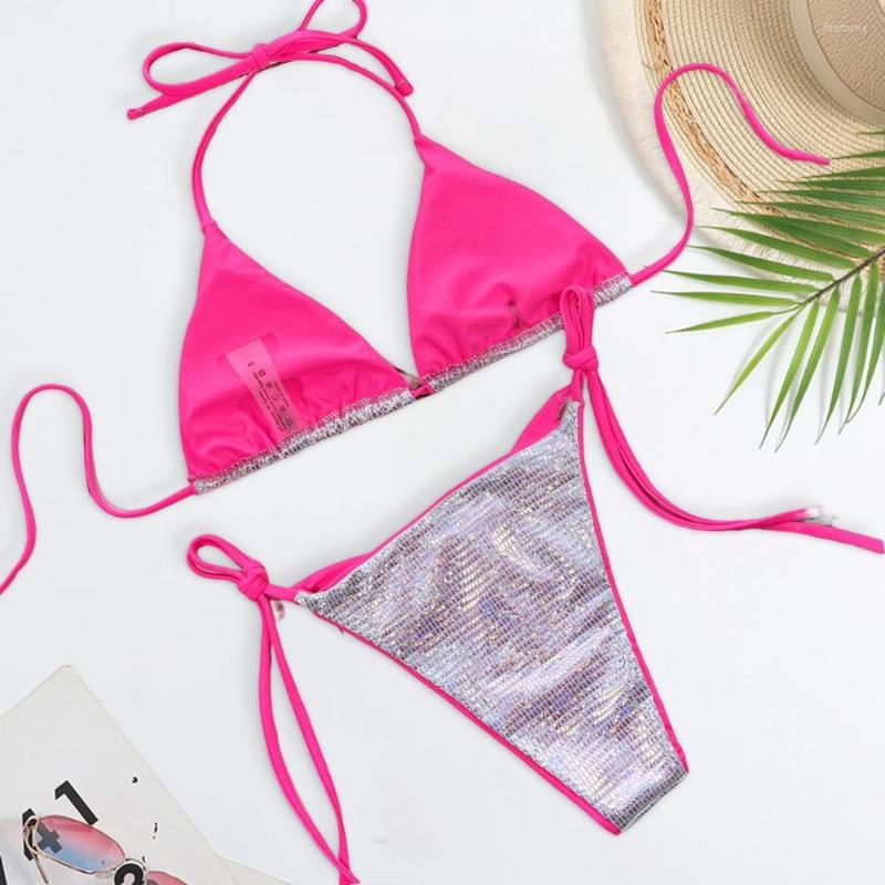 

Women' Swimwear 2Pcs/Set Fashion Bikini Set Breathable Women Swimsuit Low-rise Summer Triangle Bra Bandage Briefs Push-up, White