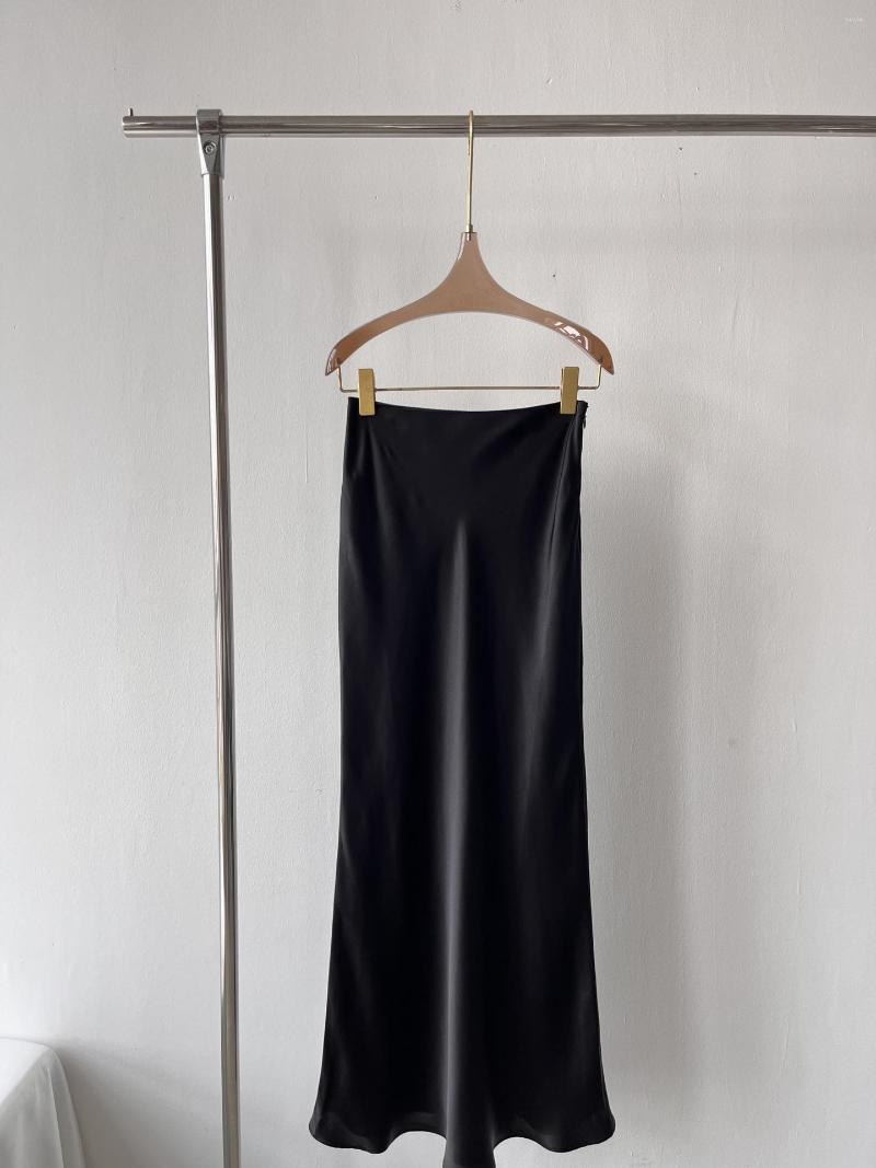 

Skirts Black Silk Floor-length Half Dress For Spring And Summer
