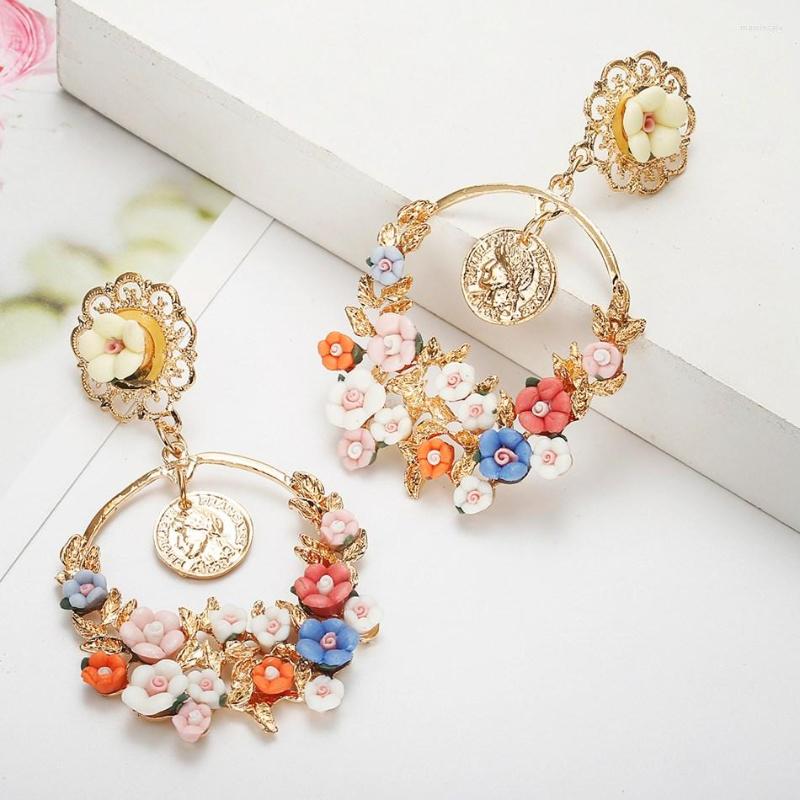 

Dangle Earrings Women Colorful Resin Flower For Women's Long Drop Earring Pendant Statement Aretes Fashion Jewelry Gifts NL779