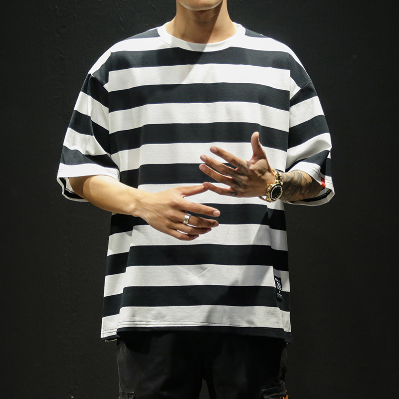 

Men's T-Shirts Fashion Men's T Shirt Summer O-Neck Short Sleeve Striped T-Shirt Mens Oversized Casual Hip Hop Top Tees Streetwears 5XL 230509, T232 black white