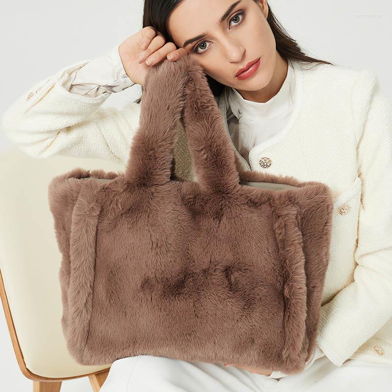 

Evening Bags Women's Handbag Winter Plush Tote For Women Underarm Top Handle Bag Designer Outerdoor Clutches Female Shopper Contrast, Black