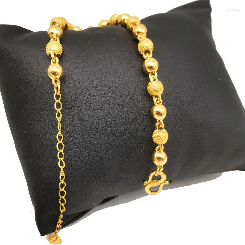 

Link Bracelets Vietnam Sand Gold Jewelry Brass Plated 6mm Solid Round Bead Frosted Bracelet Women's Accessories