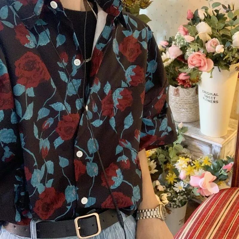 

Women' T Shirts Aesthetic Hawaii Flower Print Short Sleeve Shirt Loose Black Cool Vintage Y2K Clothes Summer Blouses Woman 2023